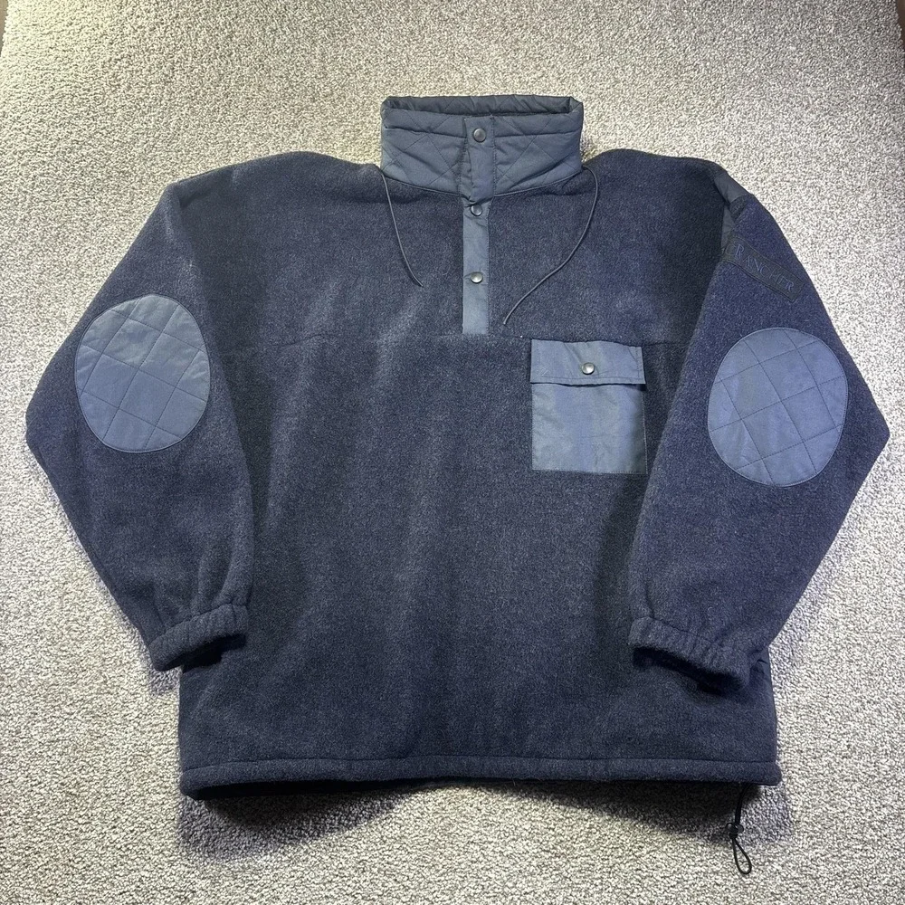 Vintage Atlantic Rancher Jacket Mens XL Blue Wool Fleece Hooded Anorak Pullover
